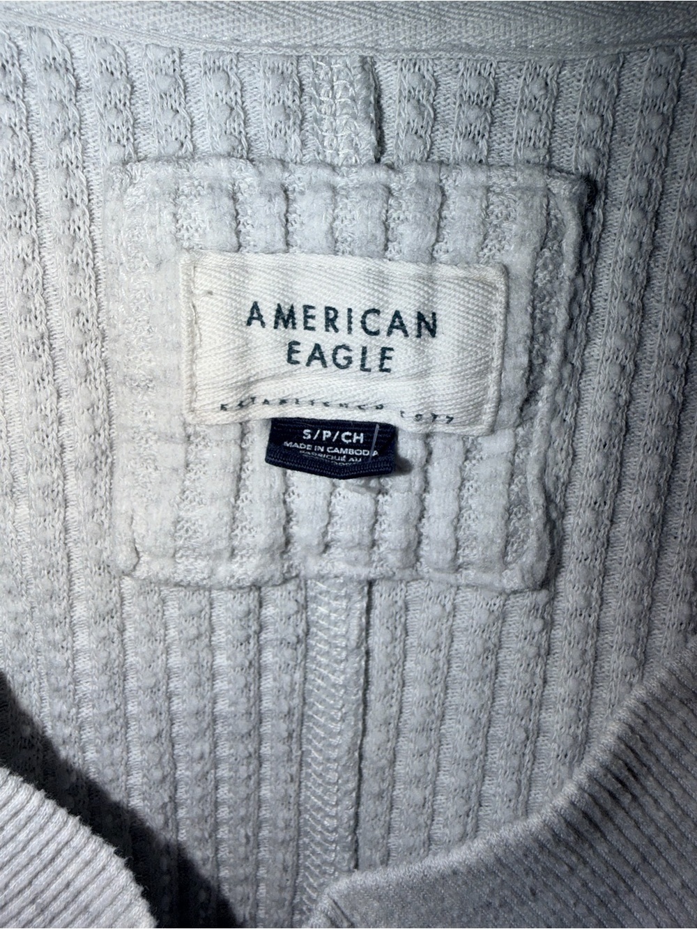 GT-0054 American Eagle Waffle Knit Oversized V-Neck Pullover Gray Small - Picture 3 of 7